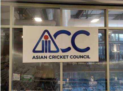 asian cricket coucil signage board in dubai